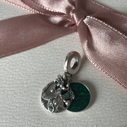 Genuine Pandora Enamel Dangle Mistletoe “meet me under the mistletoe” Christmas Charm