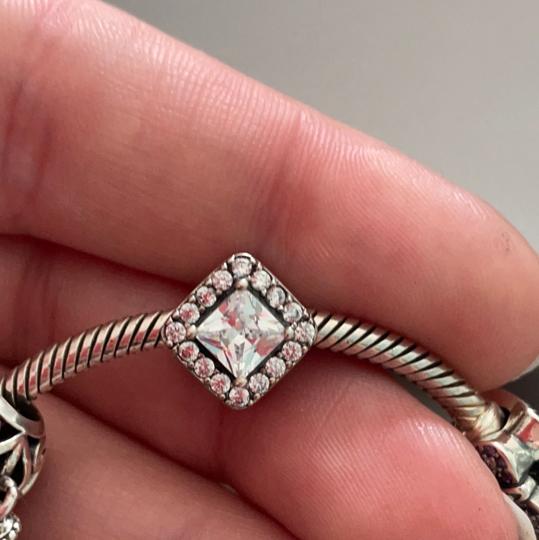 Genuine Pandora Halo Square Sparkle Pave Square Diamond Charm