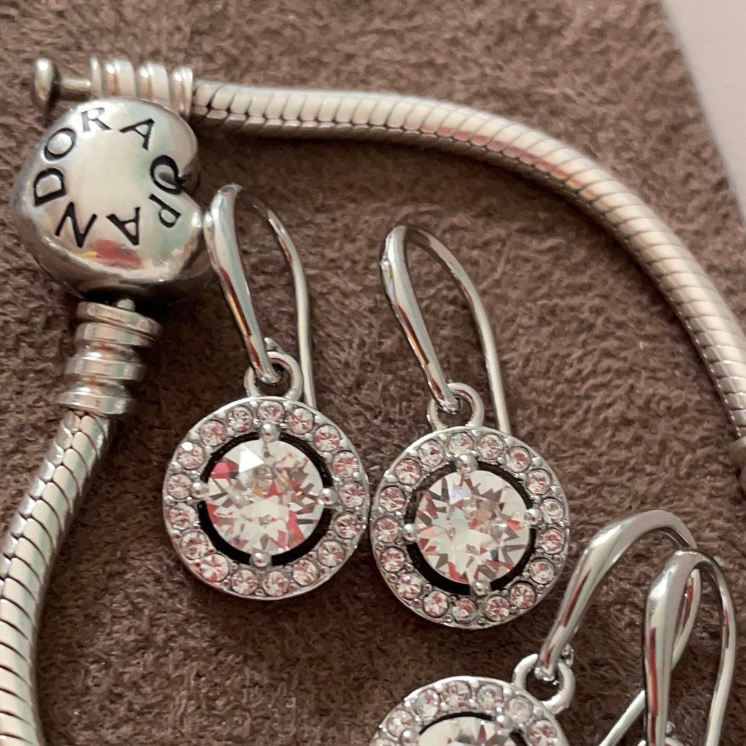 Brand New Sterling Silver Large CZ Stone Dangle Pave Earrings