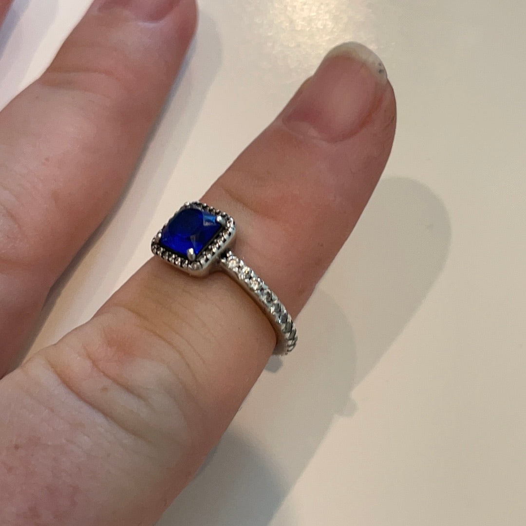 Genuine Pandora Blue Square CZ Pave Ring Size 60