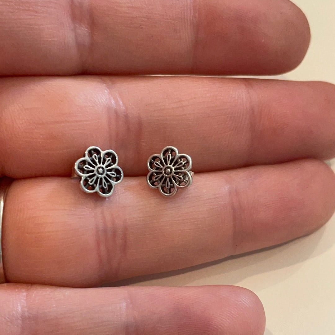 Genuine Pandora Lace Openwork Flower Earrings