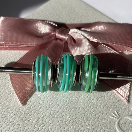 Genuine Pandora Light Green Murano With Green Swirl Murano Glass Charm