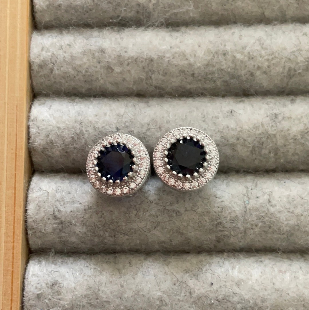 Brand New Sterling Silver CZ Blue Stone Sparkle Pave Studs Beautiful