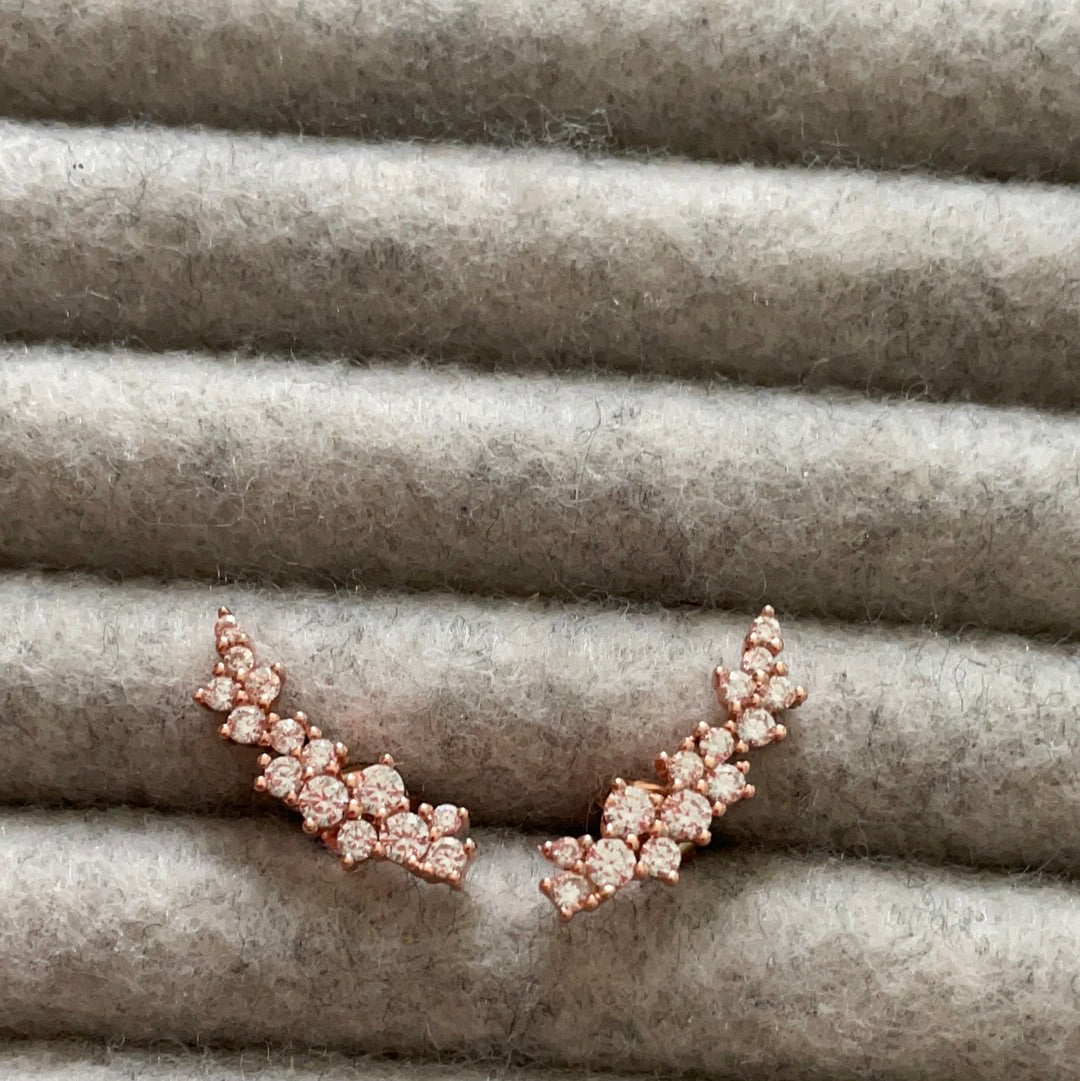 Brand New Rose Gold Plated Sterling Silver Earrings Studs Cz Ear Creepers BEAUTIFUL