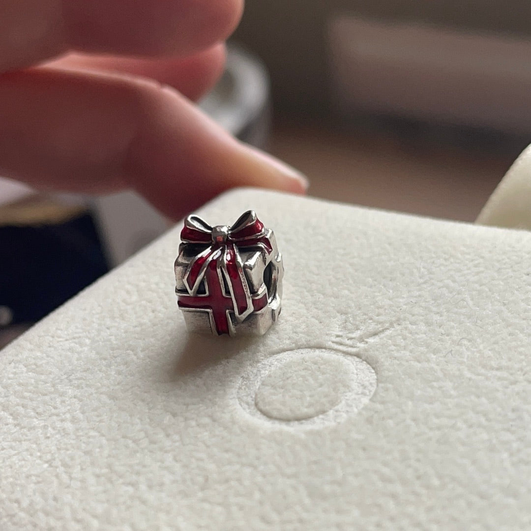 Genuine Pandora Red Enamel Ribbon Bow Present Charm Christmas Birthday