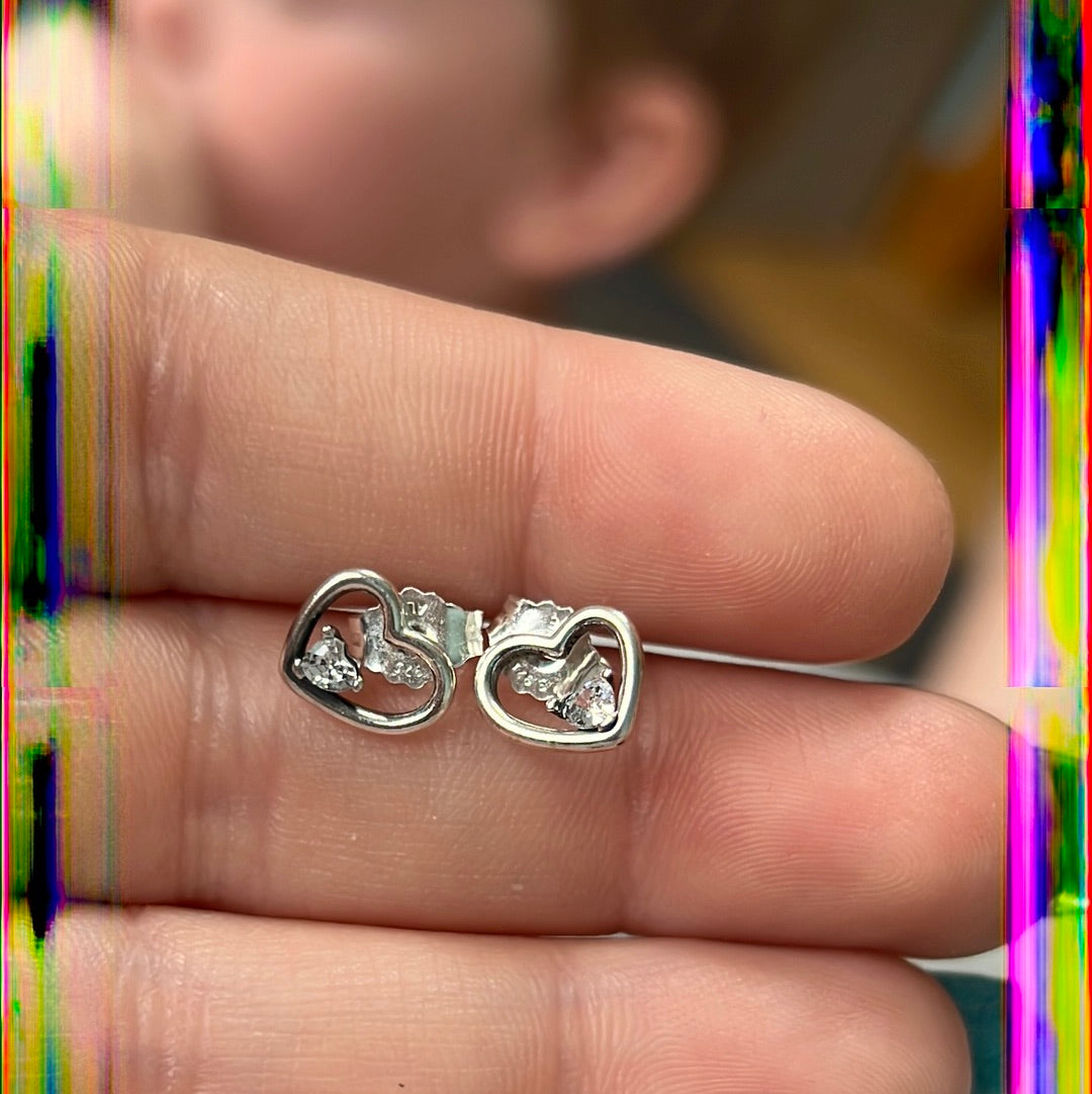 Genuine Pandora CZ Clear Heart in a Heart Earrings Studs.