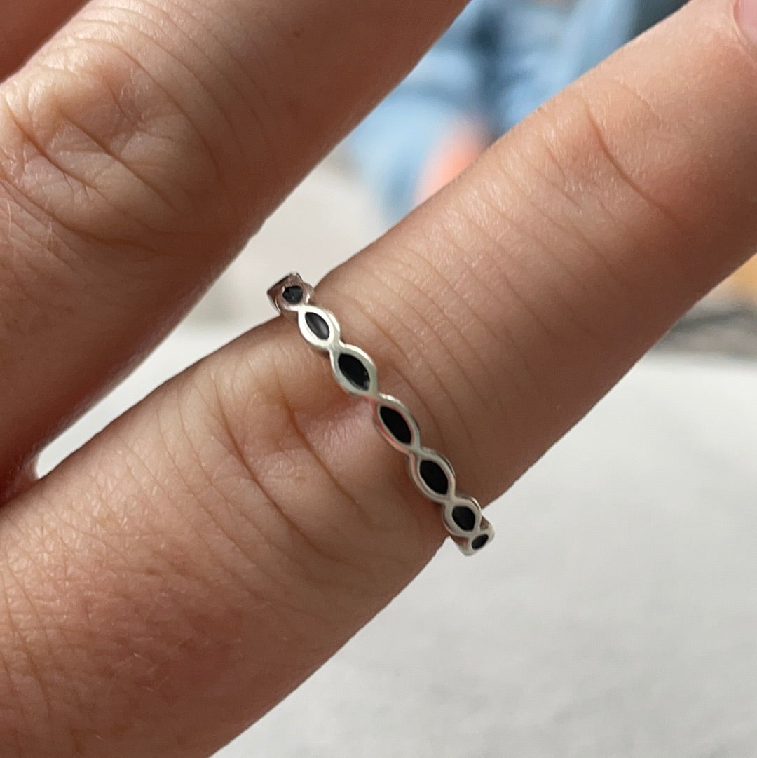 Genuine Pandora Black Enamel Oval Geometric Shaped Ring Size