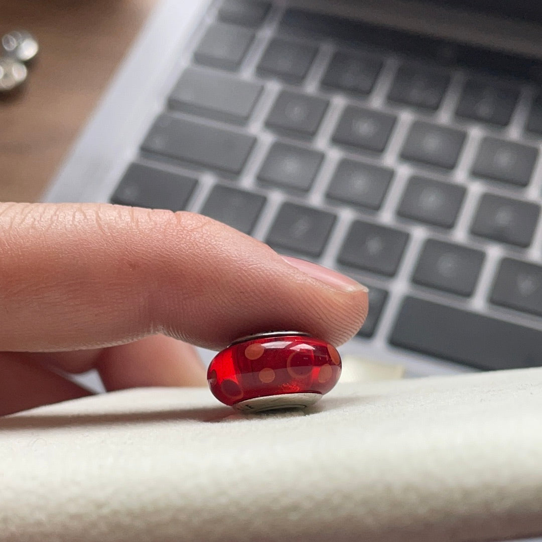 Genuine Pandora Glass Murano Charm Red and Orange Polka Dot