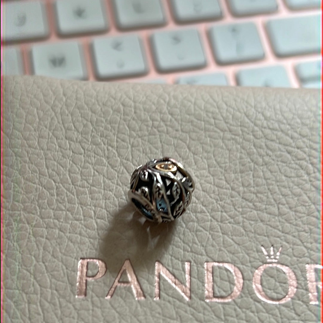 Genuine Pandora Two Tone Tumbling Leaves Family Tree Cz Pave RARE