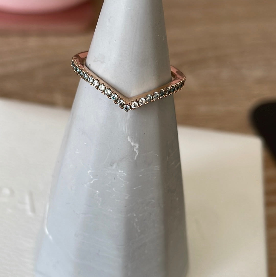 Genuine Pandora Rose Gold Pave Sparkling Wishbone Ring..