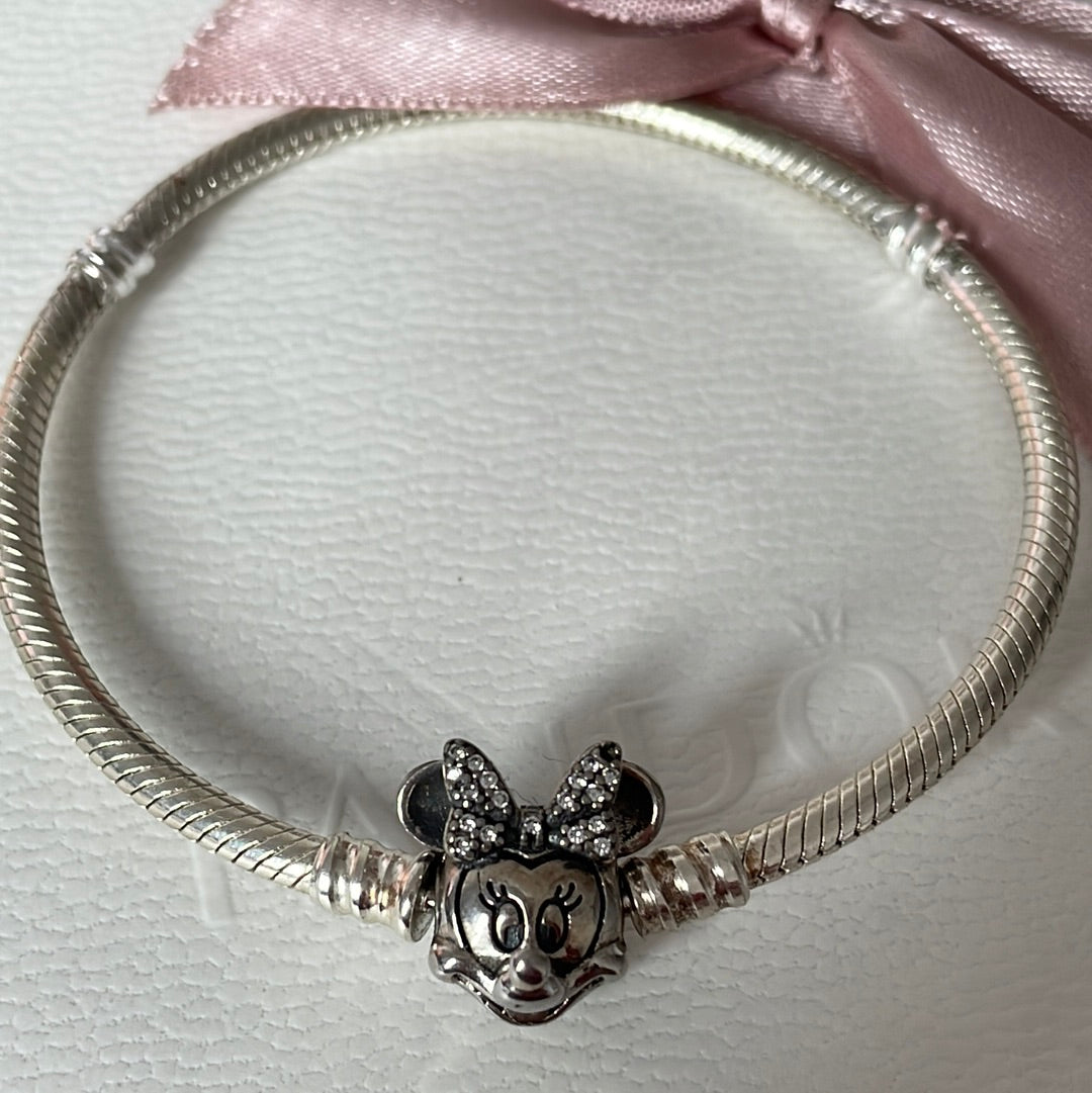 Genuine Pandora Disney Minnie Mouse Clasp Bracelet Size 21cm Pave Ears