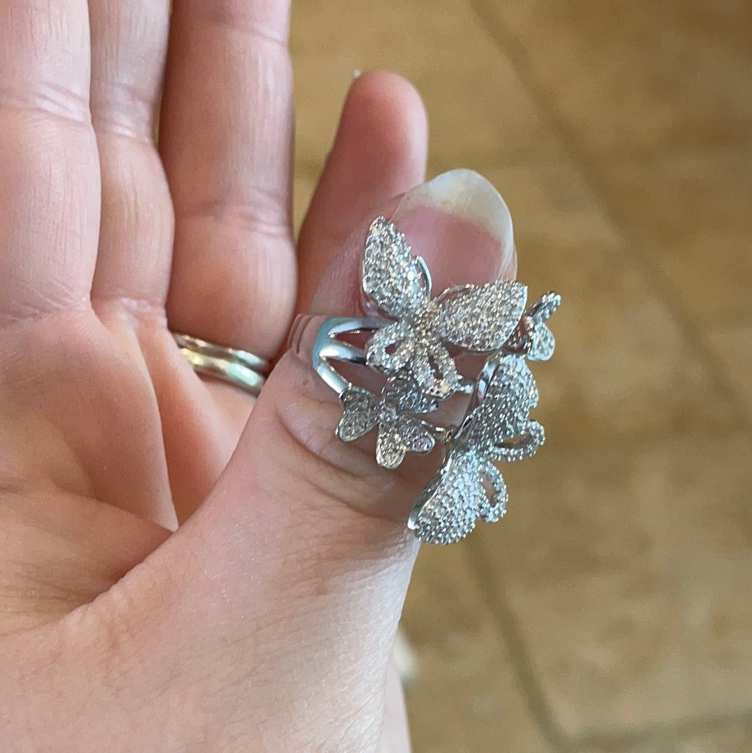 Brand New BEAUTIFUL Sterling Silver Pave Butterfly Ring in Various Colours and Sizes