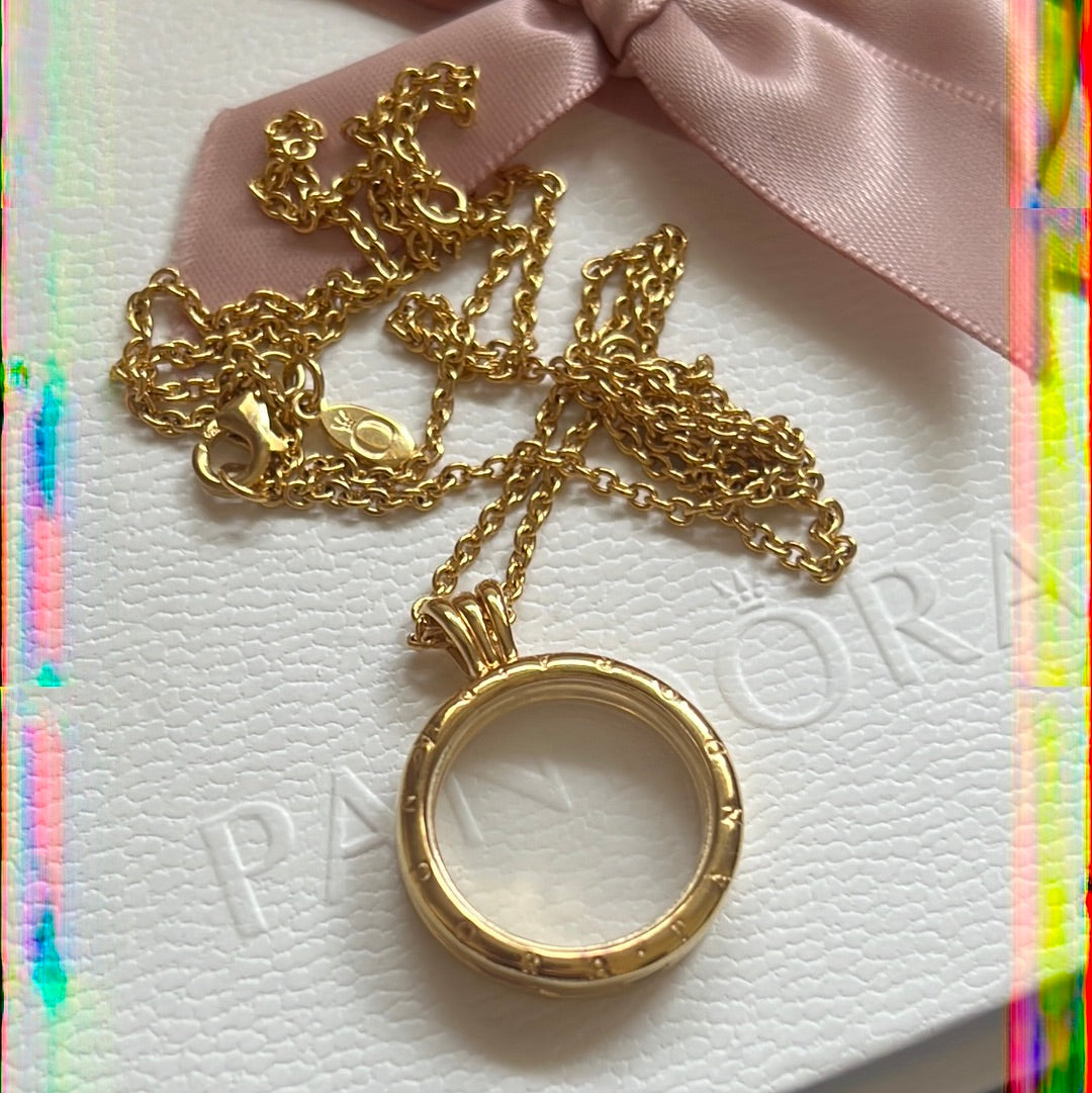 Genuine Pandora Shine Gold Medium Memory Locket Petite Pendant With Chain