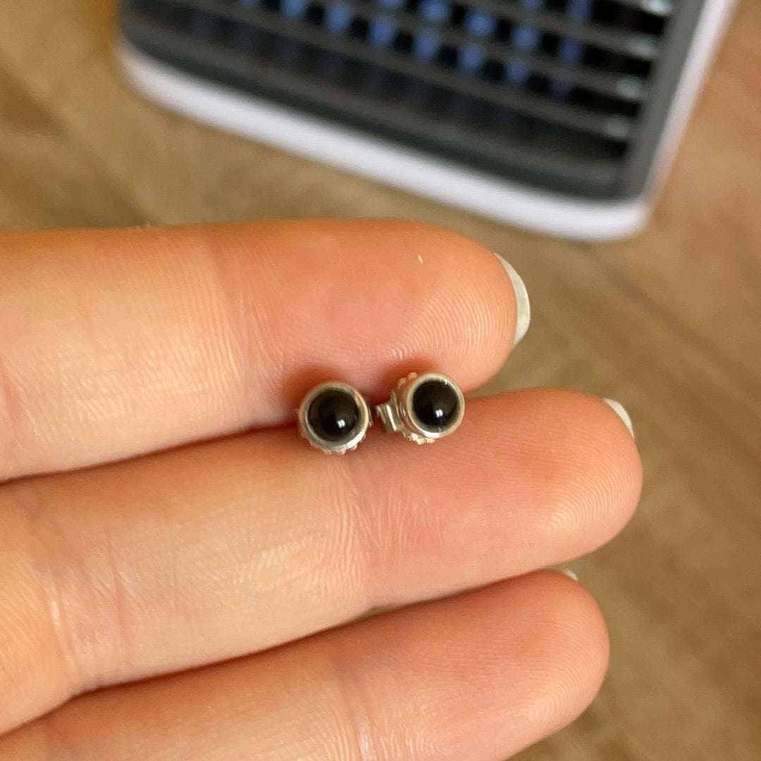 Genuine Pandora RARE Onyx Stone Earrings Studs