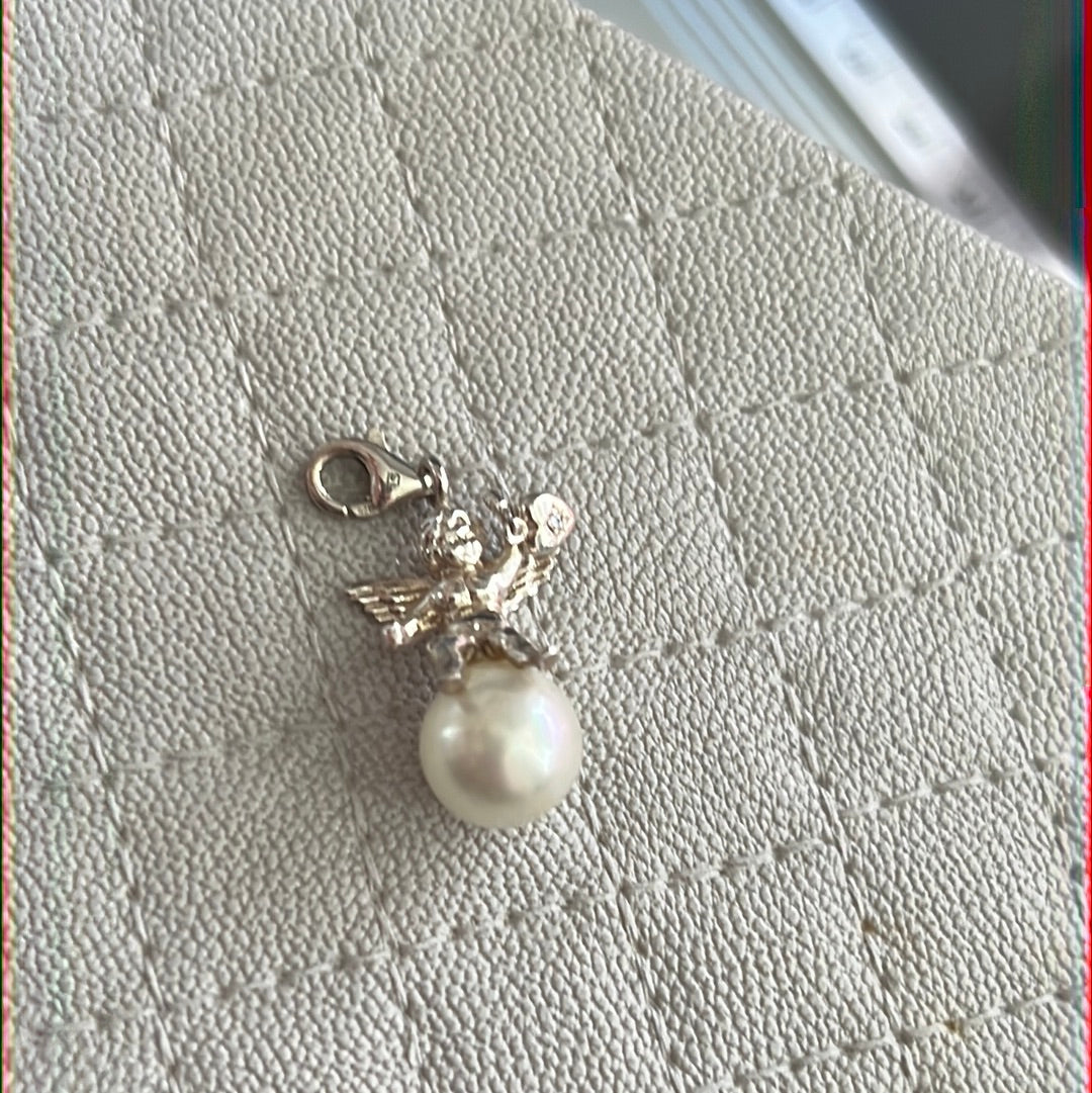 Thomas Sabo Sterling Large Silver Cherub Angel Clip Dangle With Large Pearl HTF