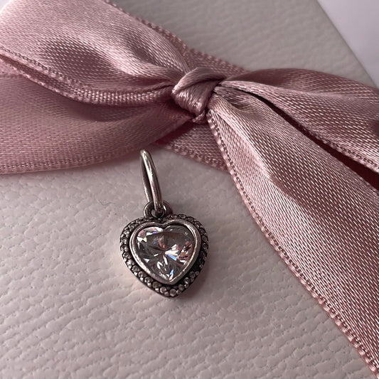 Genuine Pandora Clear Dangle CZ Pave Heart Genuine Pendant