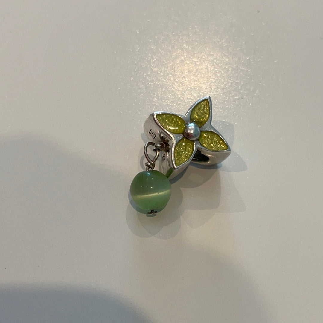 Unbranded Enamel Green Flower Dangle Charm Silver