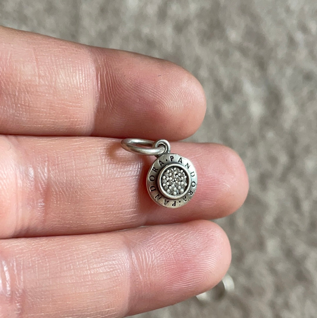 Genuine Pandora Pave Dangle Logo Pendant Charm