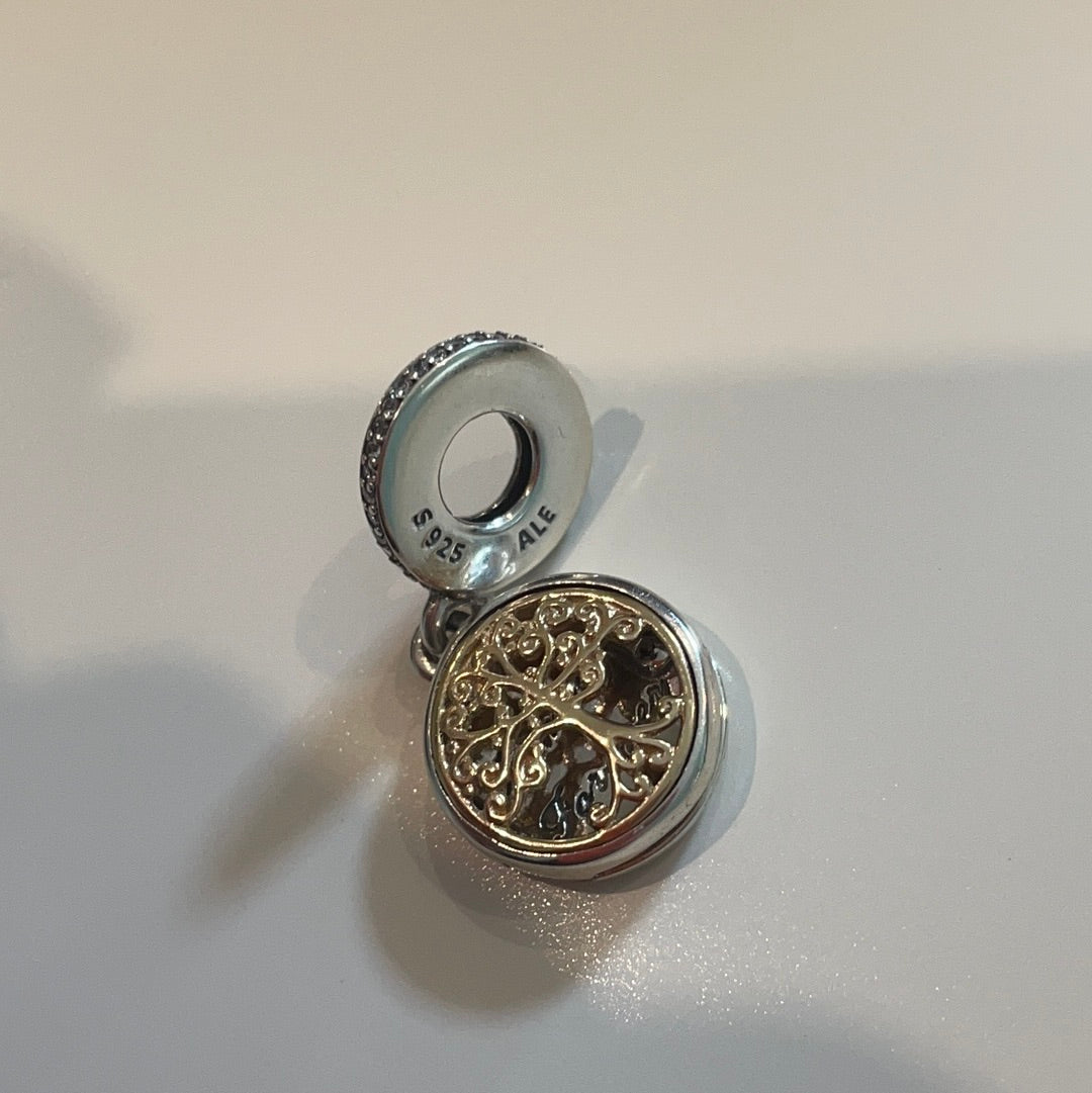 Genuine Pandora Brand New Two Tone G585 and Silver Family Tree Roots Forever Charm Pendant Dangle