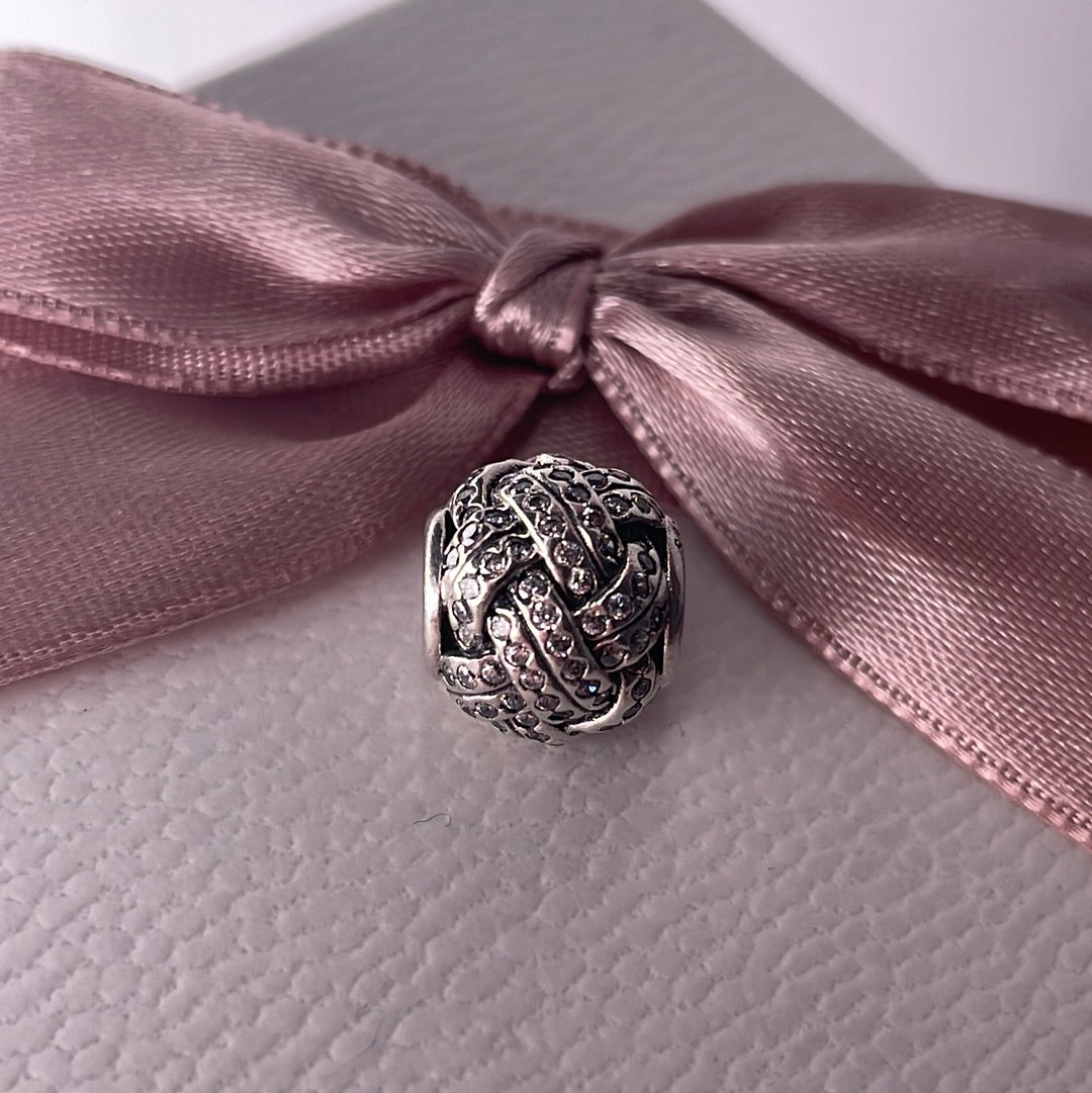 Genuine Pandora Pave Sparkling Basket Weave Knot Charm