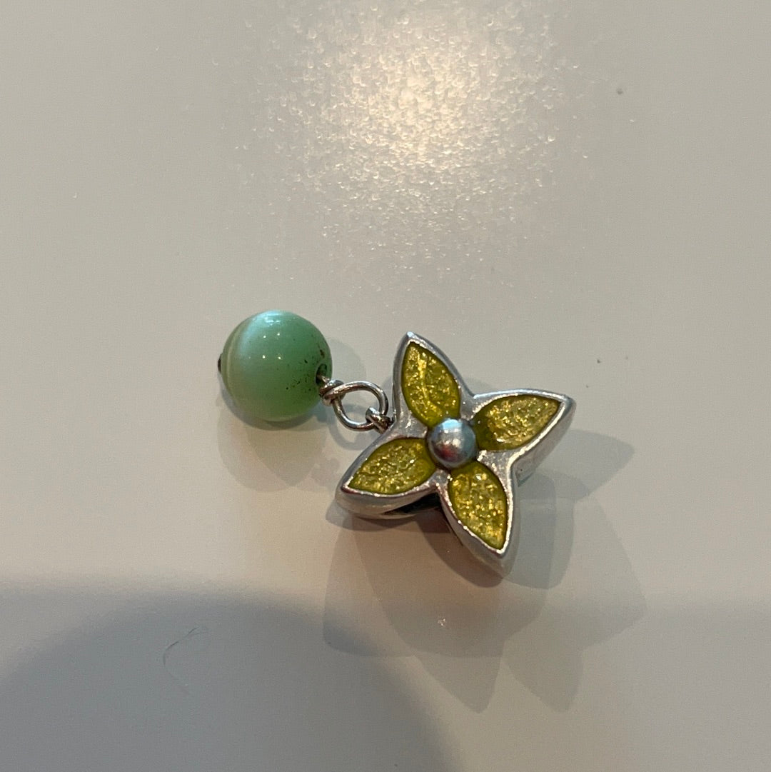 Unbranded Enamel Green Flower Dangle Charm Silver