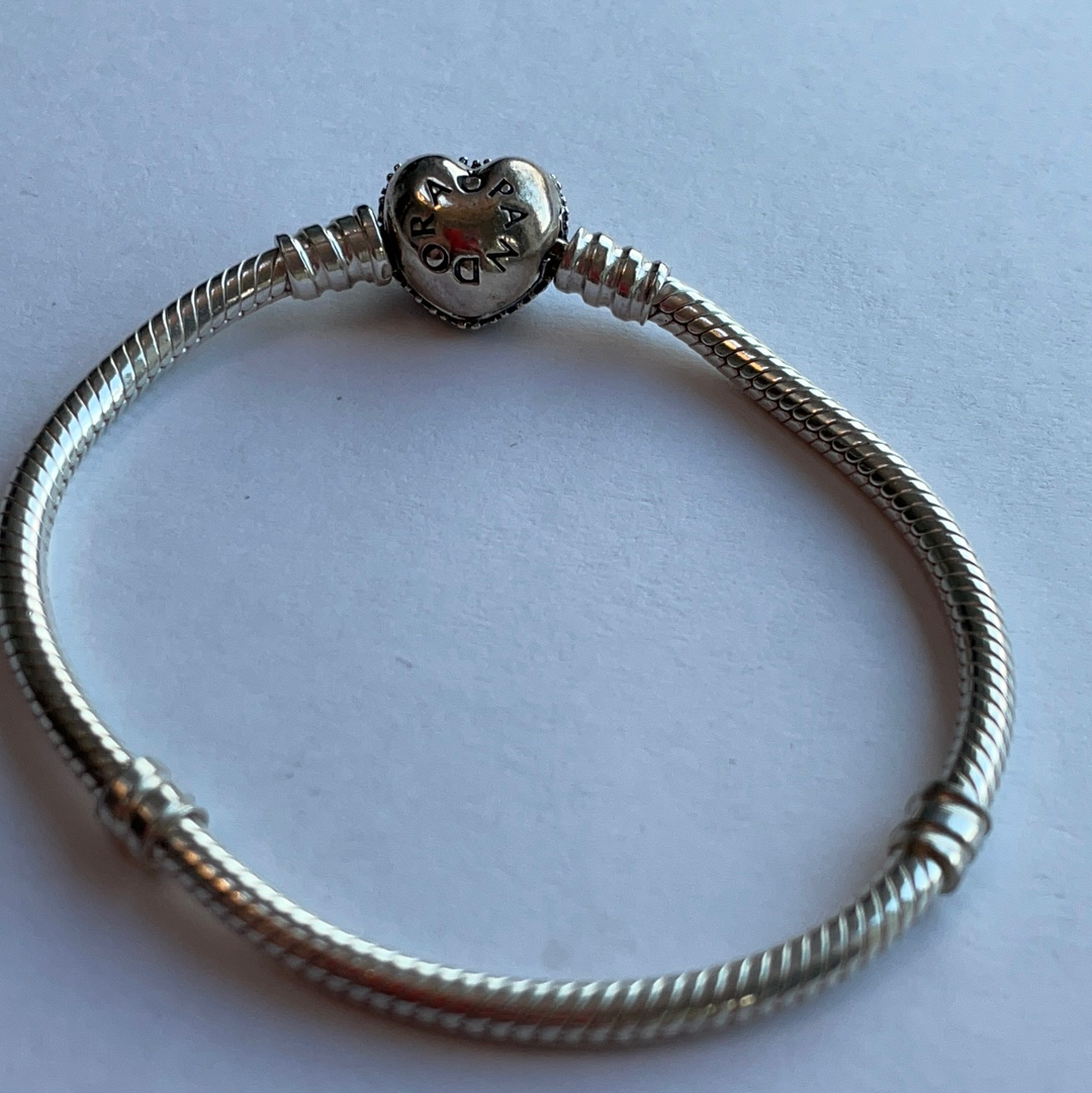 Genuine Pandora Pave Heart Clasp Snake Chain Bracelet VARIOUS SIZES