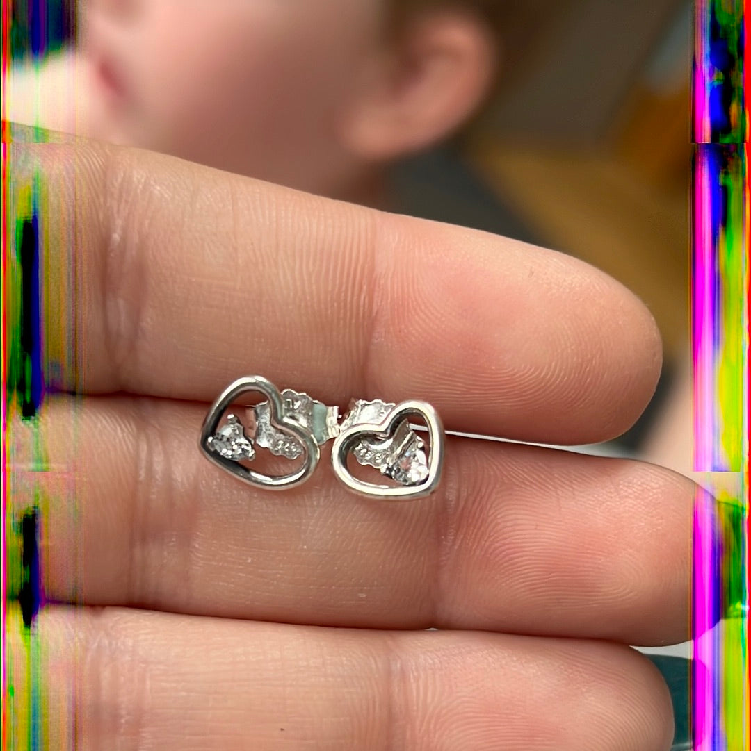 Genuine Pandora CZ Clear Heart in a Heart Earrings Studs.