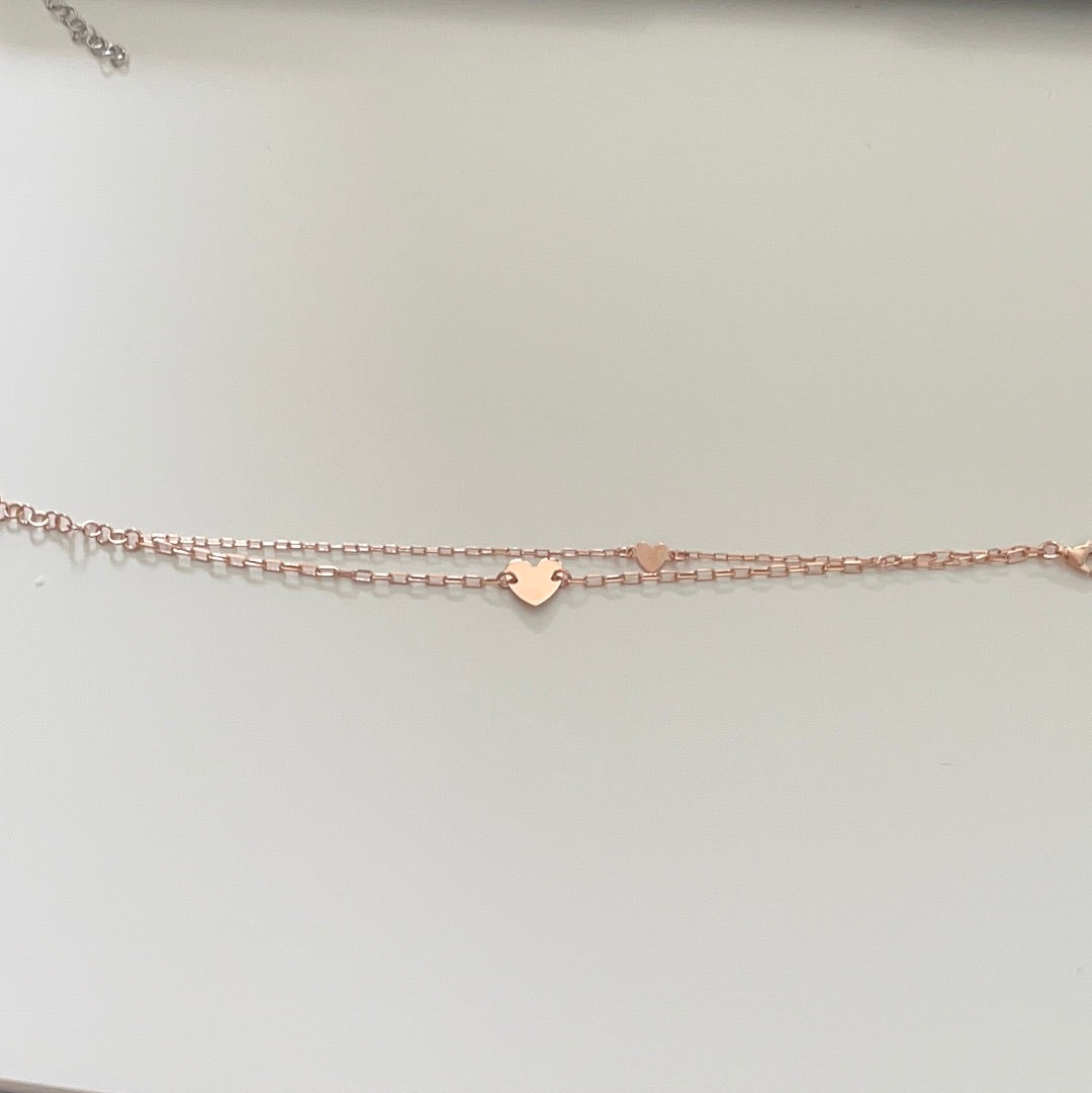 Brand New Rose Gold Hearts Double Strand Adjustable Bracelet