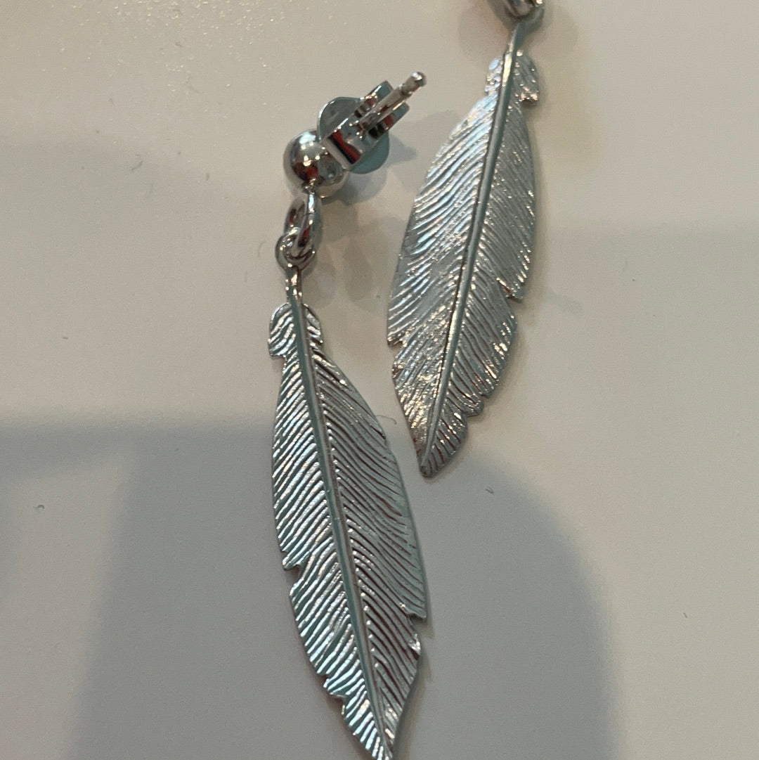 Brand New Sterling Silver Dangling Feather Earrings