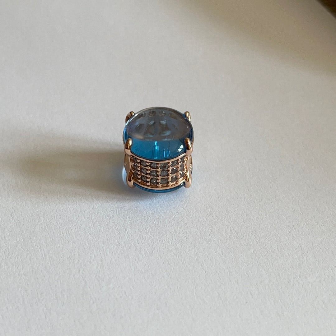 Genuine Pandora Rose Gold Beautiful New Blue Cabochon Pave Charm