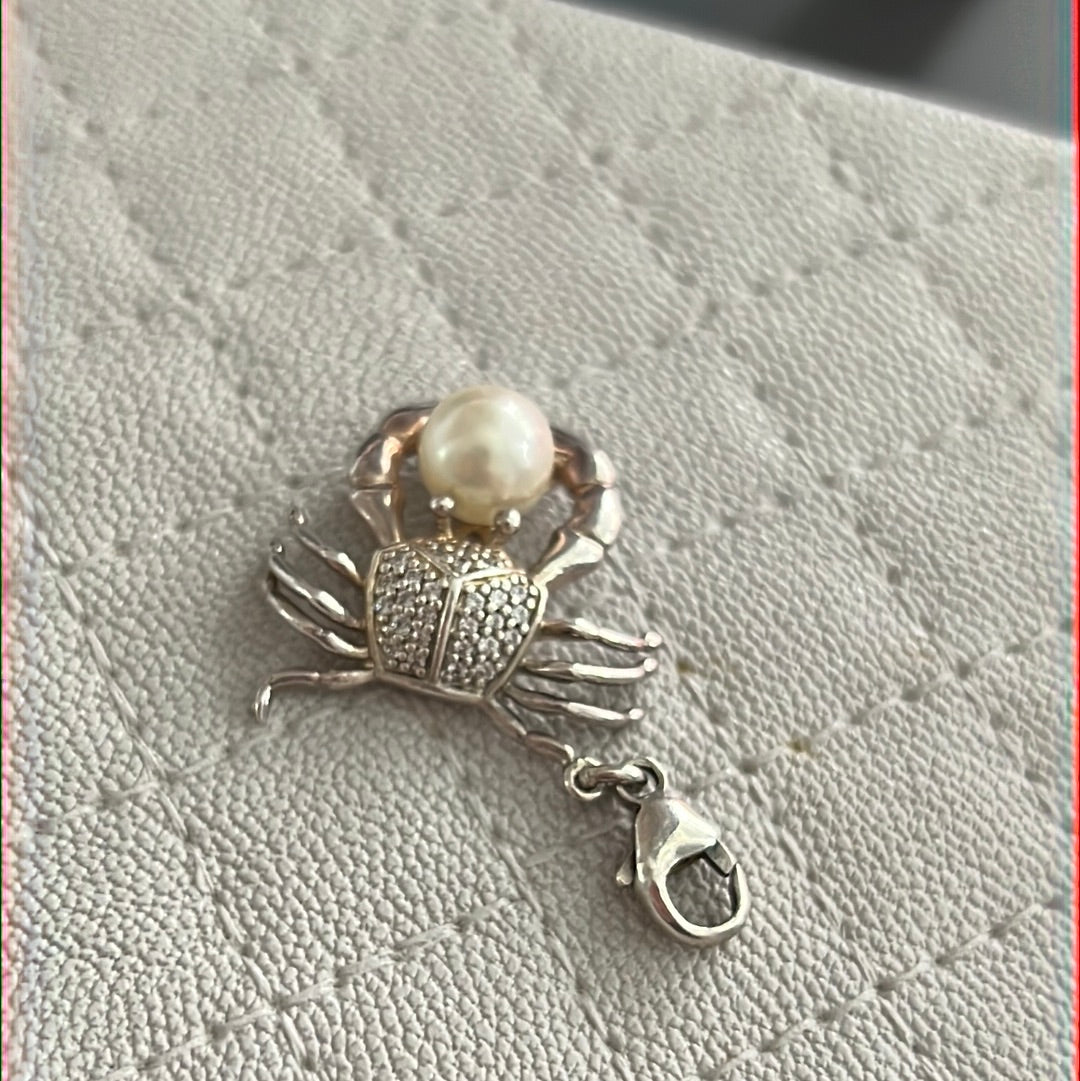 Thomas Sabo Sterling Large Silver Pave Crab Clip Dangle With Large Pearl HTF