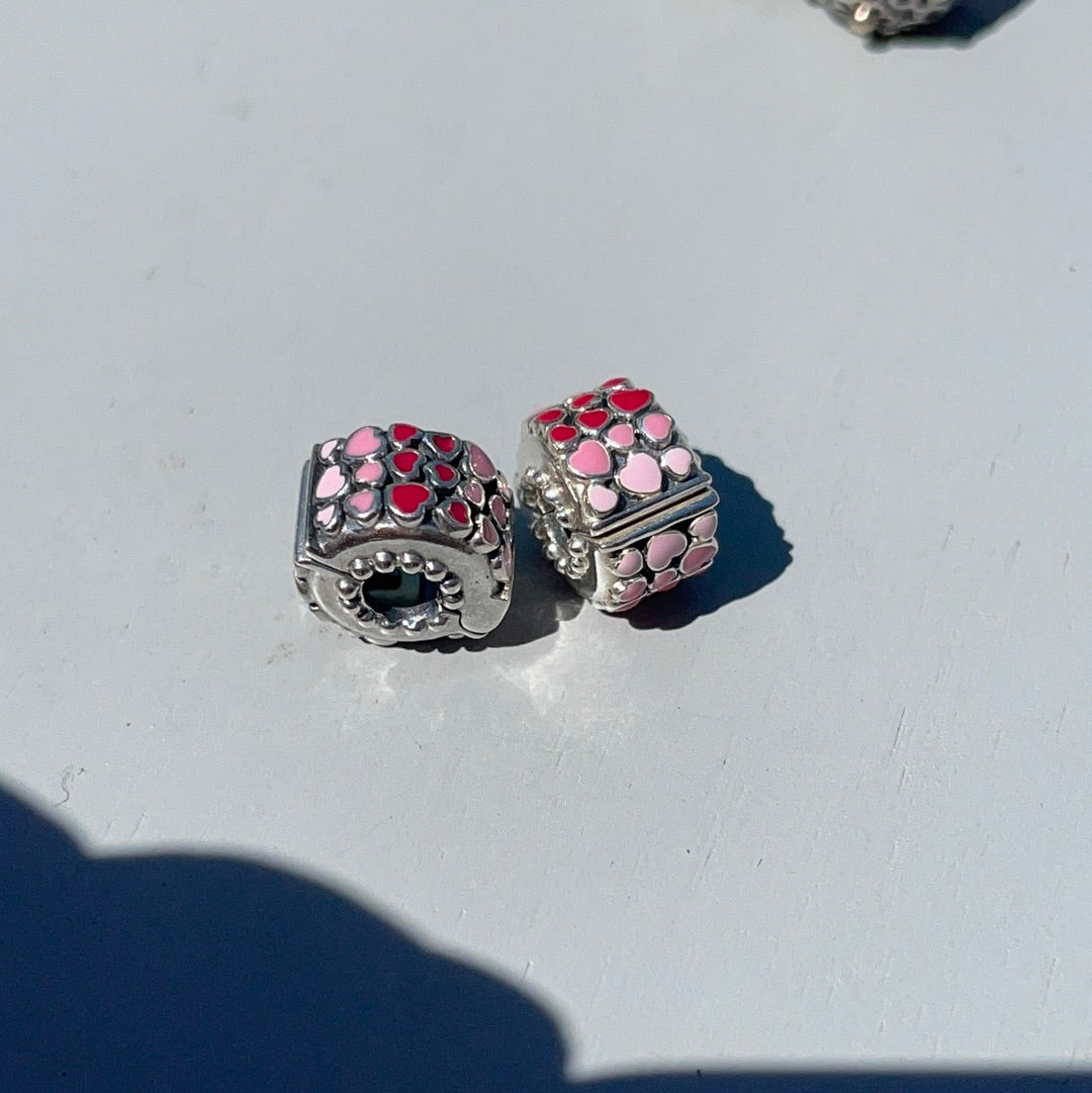 Genuine Pandora Enamel Pink and Red Burst of Love Clips Pair