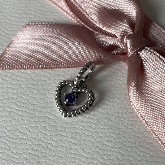 Genuine Pandora Amethyst Purple Stone Birthstone Beaded Heart Dangle