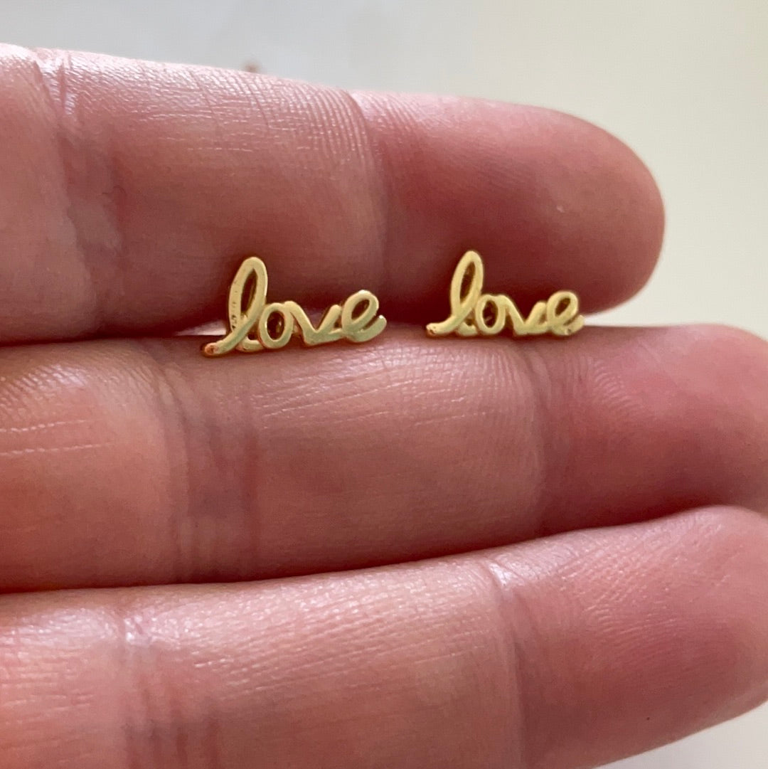 Brand New Gold Plated Sterling Silver Little LOVE Earrings