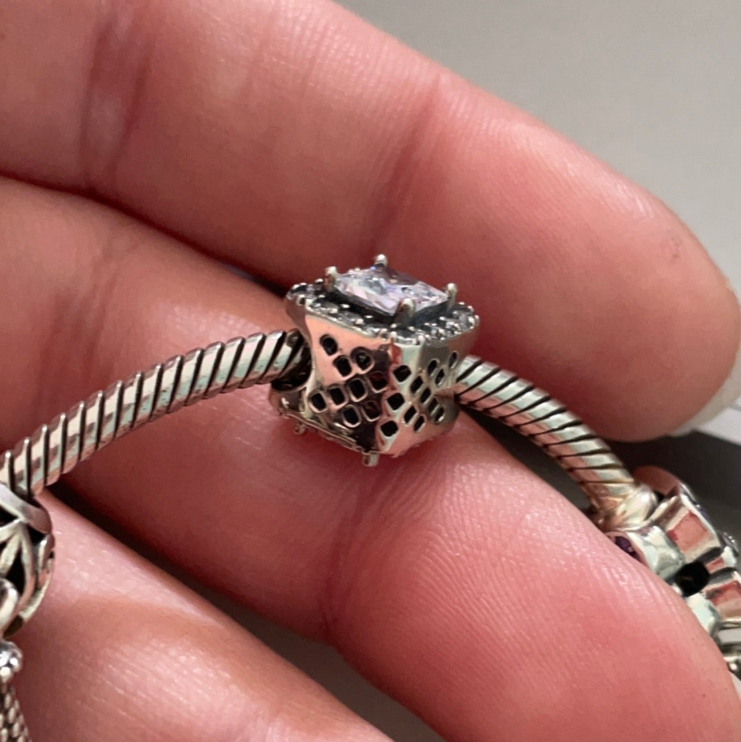 Genuine Pandora Halo Square Sparkle Pave Square Diamond Charm