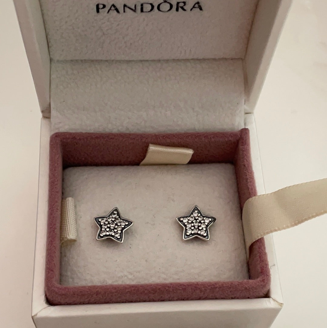 Genuine Pandora Oxidised Pave CZ Star Earrings Studs