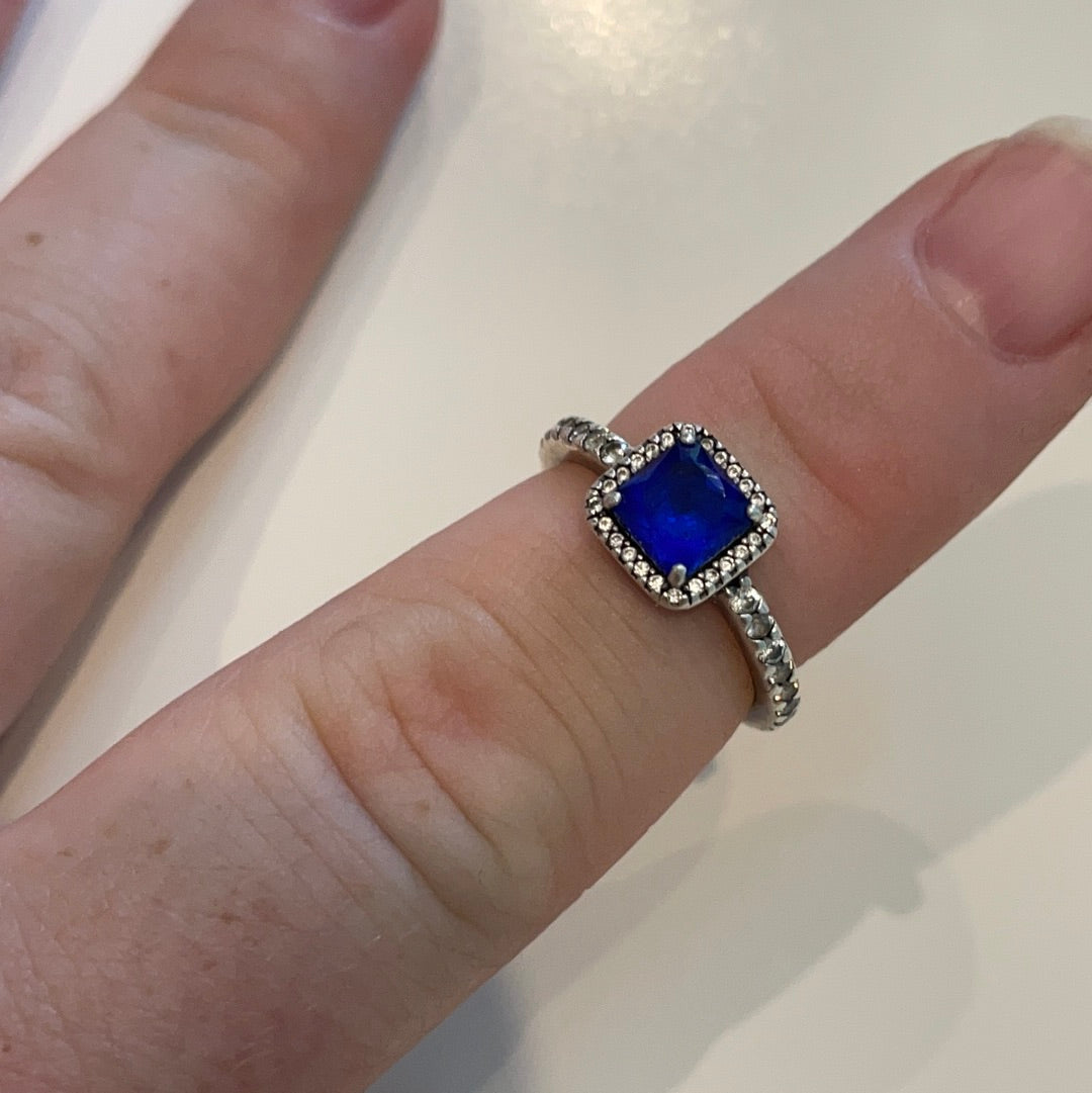 Genuine Pandora Blue Square CZ Pave Ring Size 60