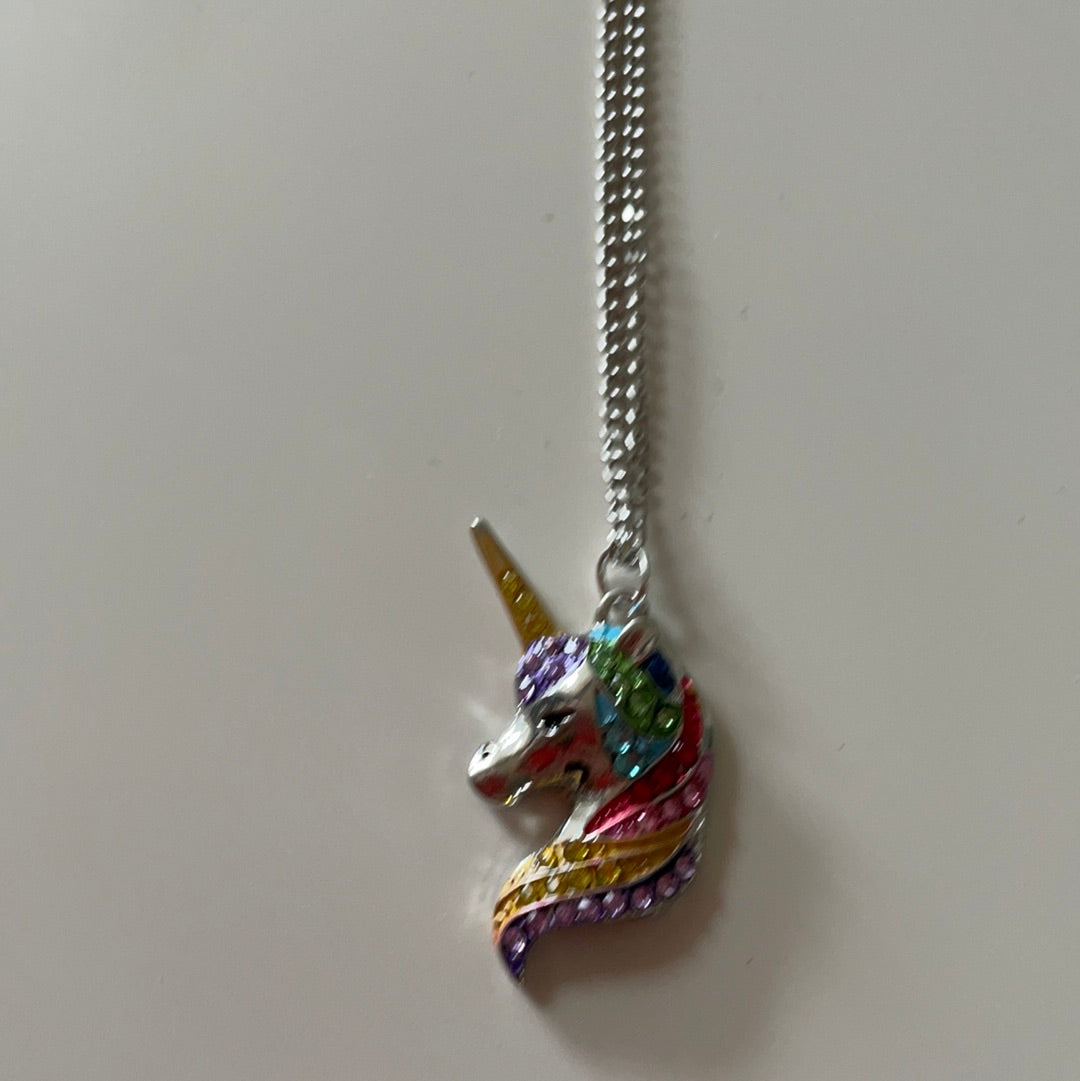 Brand New Silver Plated Enamel Colourful Unicorn Necklace IN BOX