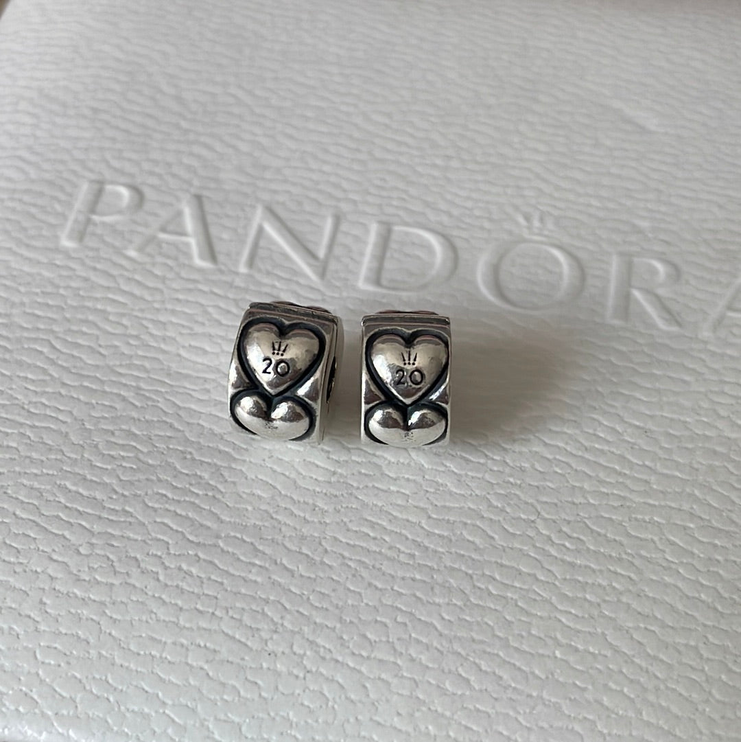 Genuine Pandora 20th Anniversary Double Heart Clips No.9 September