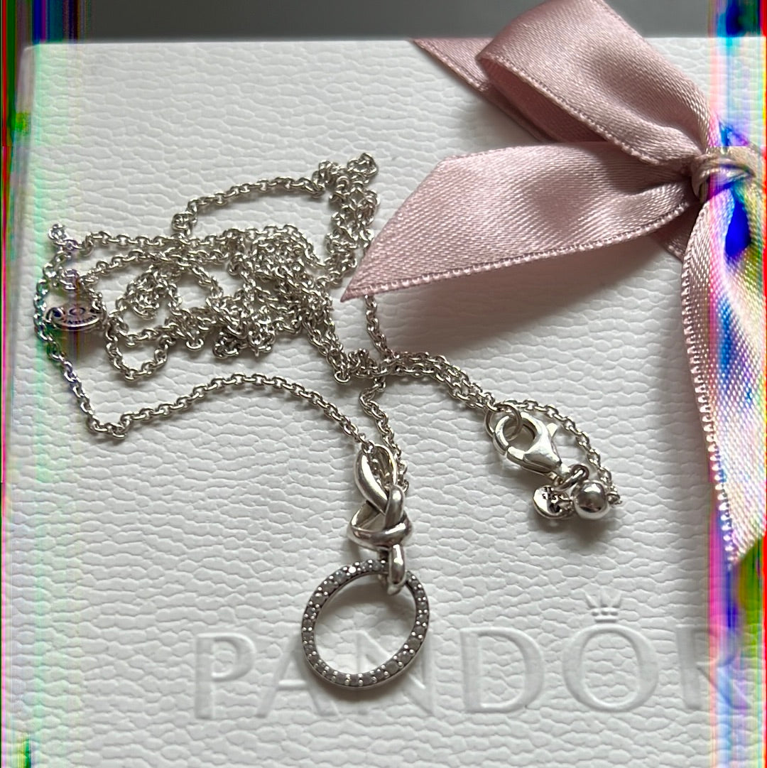 Genuine Pandora Heart Knotted Pave Loop Necklace