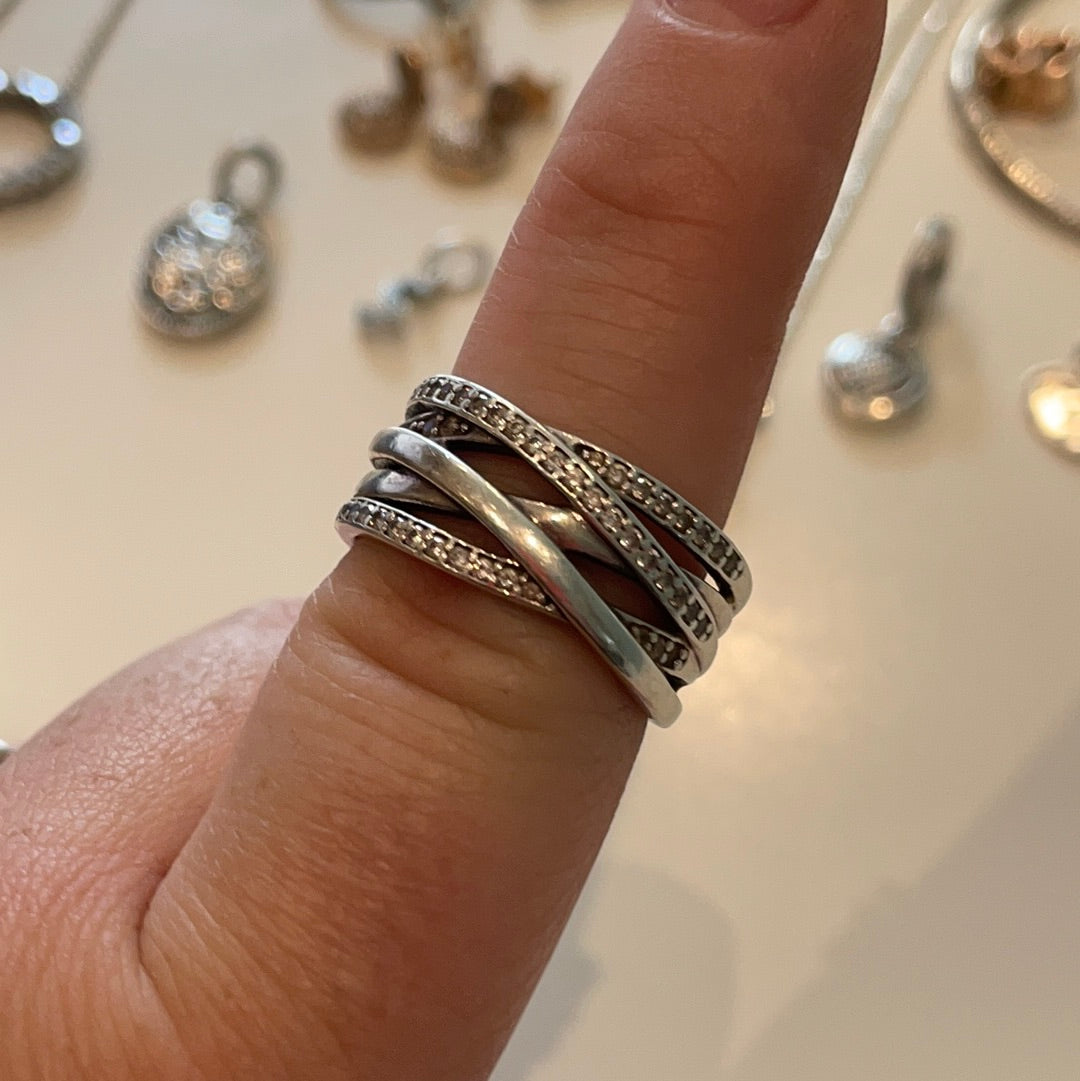 Genuine Pandora Huge (Rose Gold or Silver) Chunky Ring Pave 5 Layer Ring in Size..