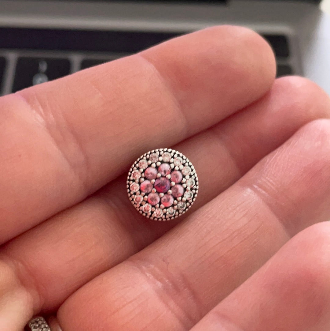 Genuine Pandora Light Pink Pave Flower Droplet Sparkle Charm