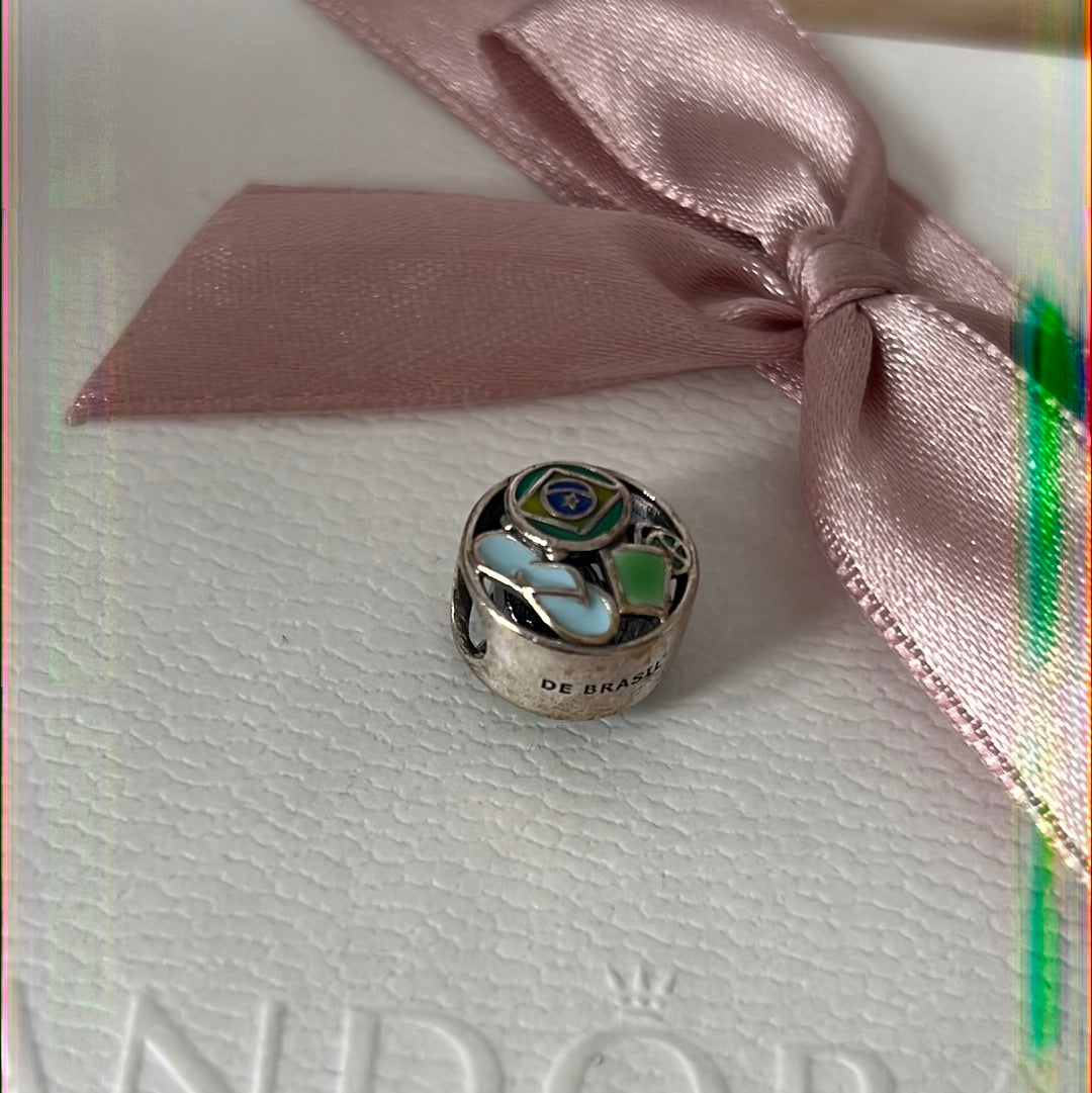 Genuine Pandora Brazil Flip Flop Flag Enamel Charm