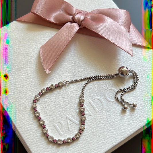 Genuine Pandora Pink and Clear Stone Tennis Sparkle Bracelet
