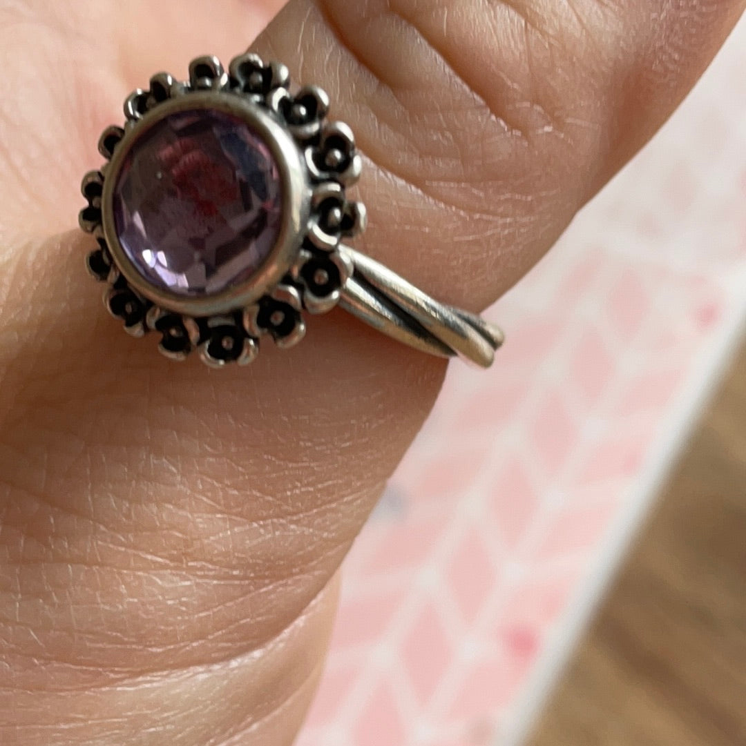 Genuine Pandora Purple Floral Elegance Stone Ring Size 54 HTF