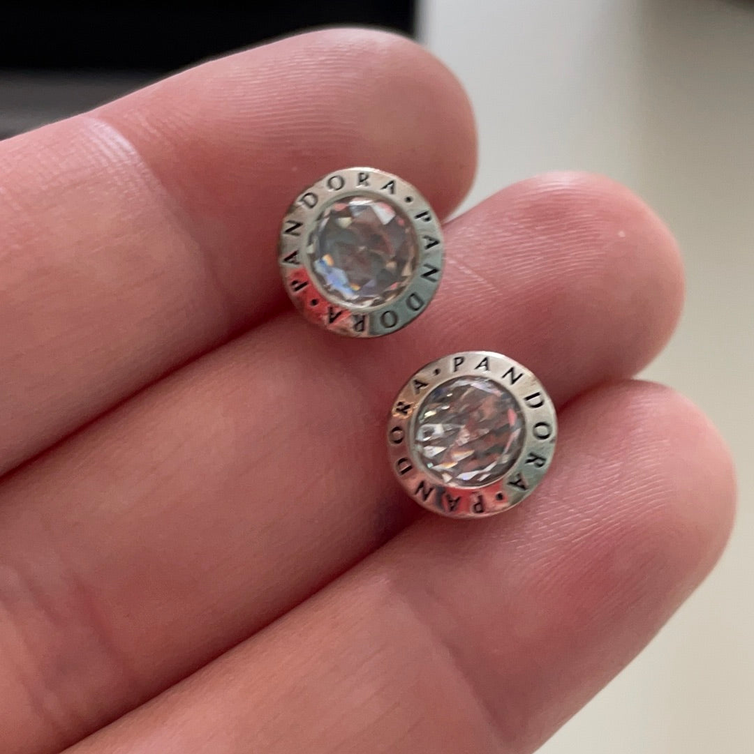 Genuine Pandora Clear Stone Logo Earring Studs