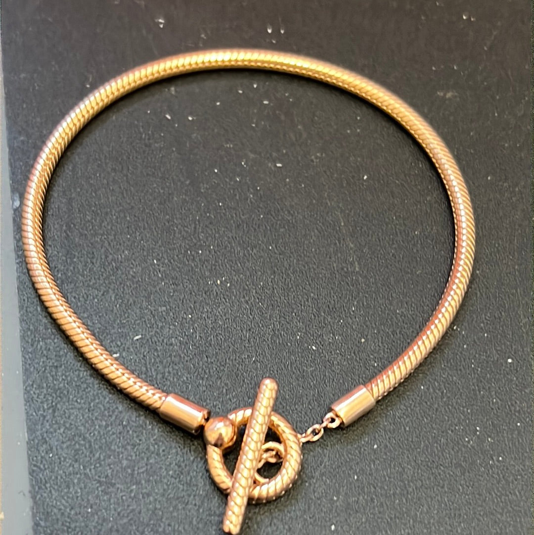 Genuine Pandora Rose Gold Snake Chain Moments New Style Smooth Chain T-Clasp Style 19cm