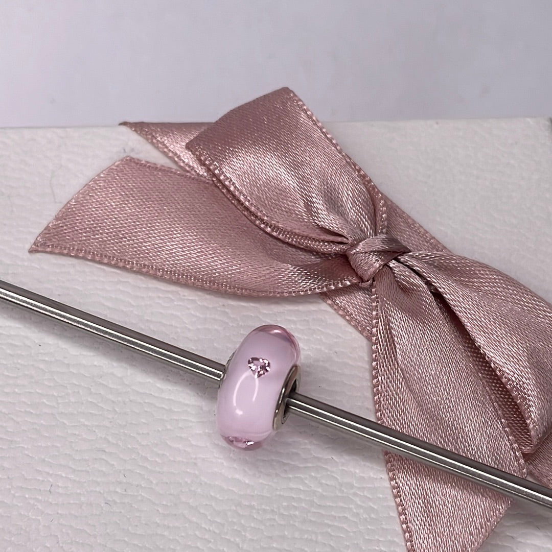 Genuine Pandora Light Pink Murano With Small Cz Stones Glass Charm