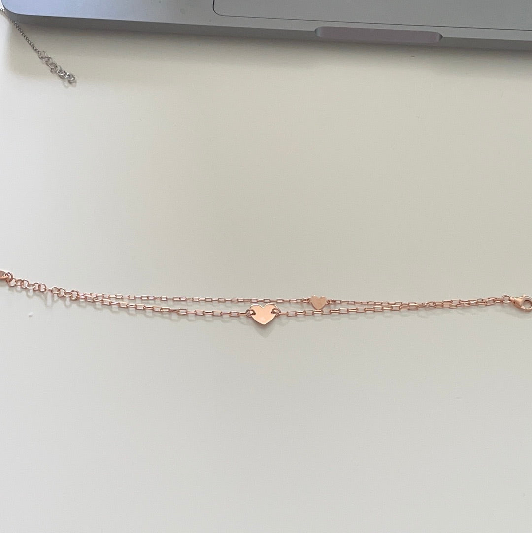 Brand New Rose Gold Hearts Double Strand Adjustable Bracelet