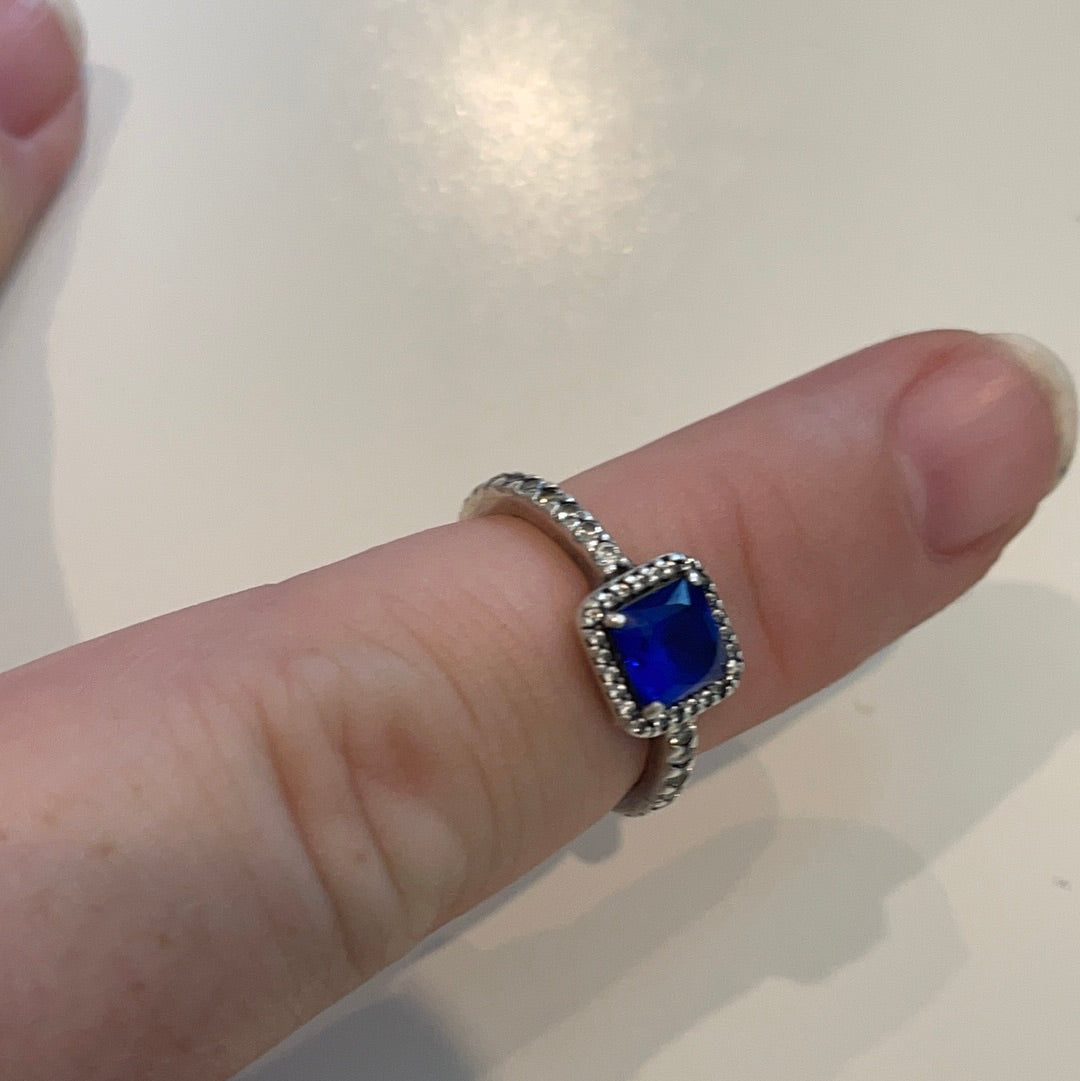 Genuine Pandora Blue Square CZ Pave Ring Size 60